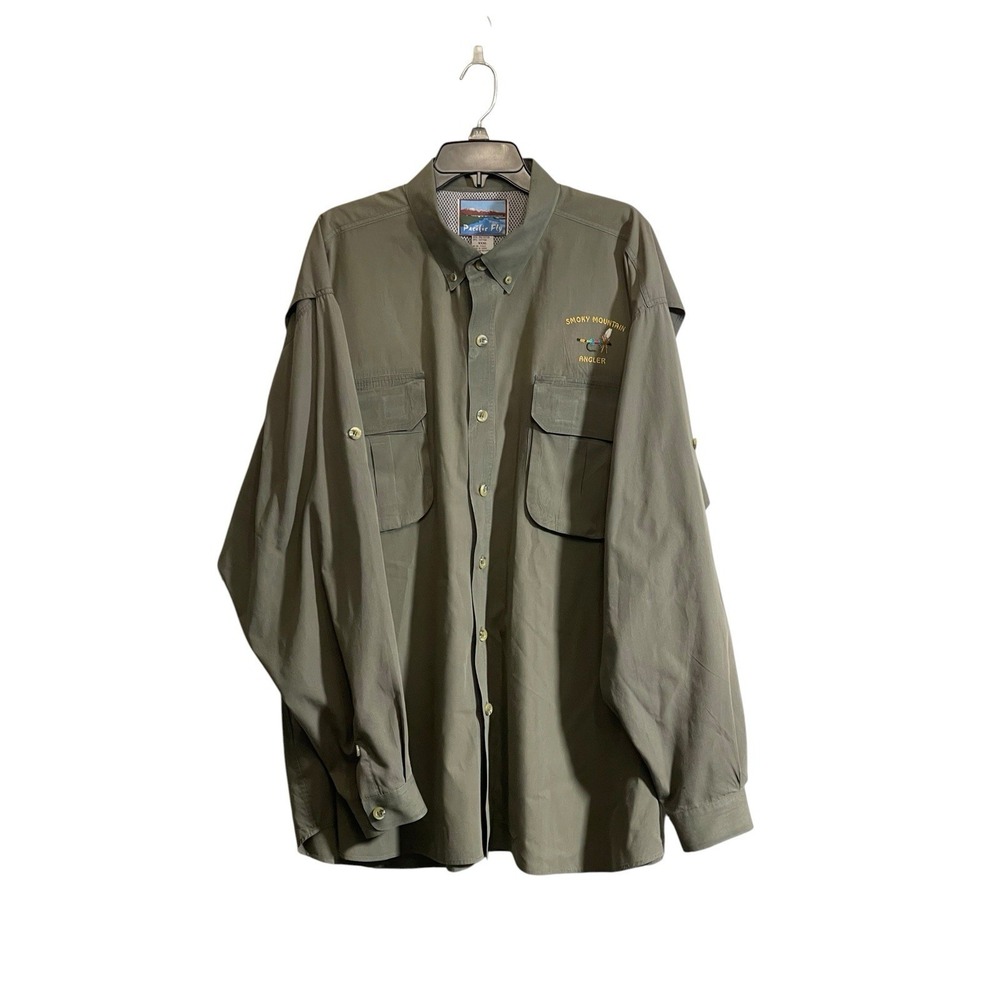 Pacific Fly Fishing Shirt 3XL Long Sleeve Button Down Vented Green Utility